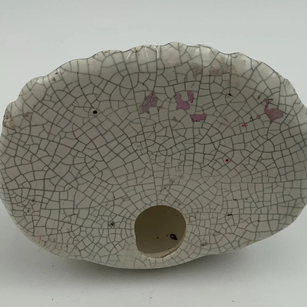 Rare Japanese Vintage Crackle Pottery Lady Lipstick Holder